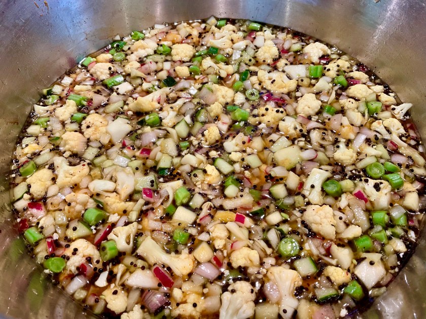 Piccalilli, vegetables, garden, seasonal, homegrown, food, foodie, preserve, preserves, chutney, Indian, UK, Surrey, spices, spice, spiced, mustard, pickle