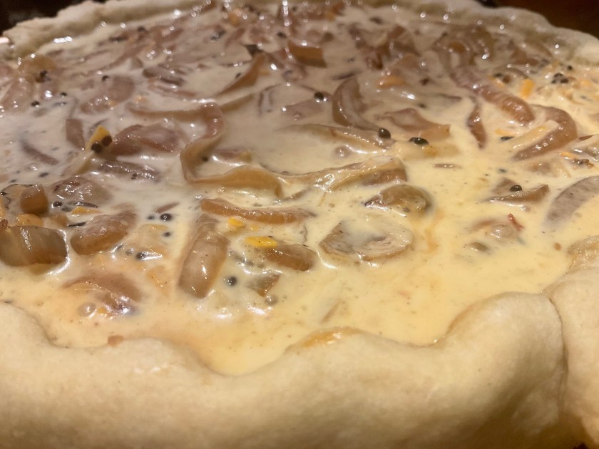 Onion, fried, Indian, spices, spice, spicy, mustard, nigella, cheese, pastry, tart, quiche, cooking, food, foodie, recipe